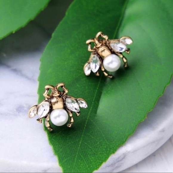 Honey Bee Earrings Pearl Teardrop OR Stud - 2 Styles - Picture 7 of 10